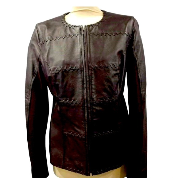 Peter Nygard Jackets & Blazers - Nygard Size Large Chocolate Brown Leather Front with Knit Back Jacket 14-16